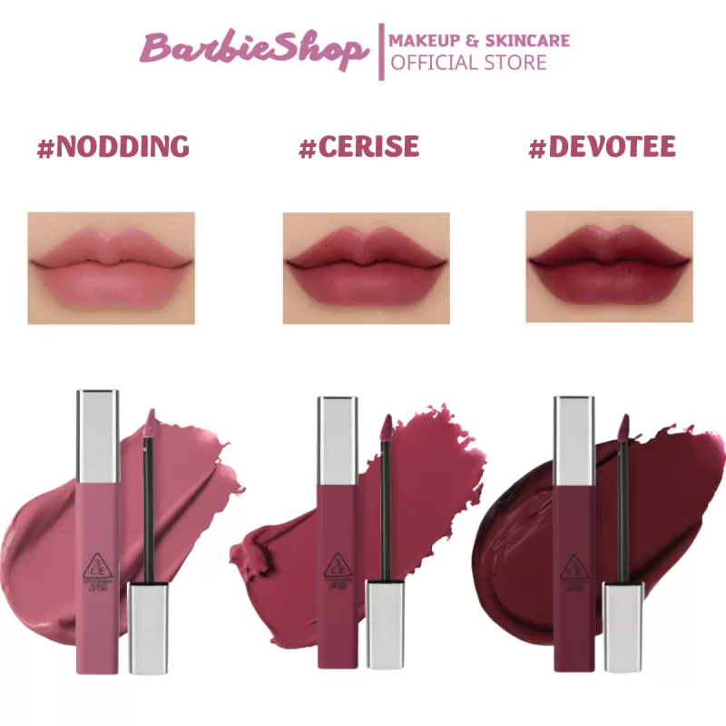 NEW) Son Kem 3CE CLOUD LIP TINT #DEVOTEE #CERISE #NODDING Cây Vuông Vỏ Nhám - Mẫu mới