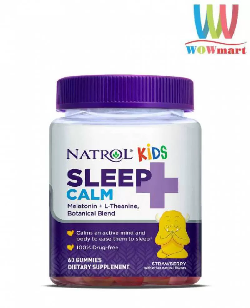 Kẹo dẻo giúp bé ngủ ngon, xoa dịu tâm trí Natrol Kids Sleep+ Calm Gummies 60 viên (Vị dâu)