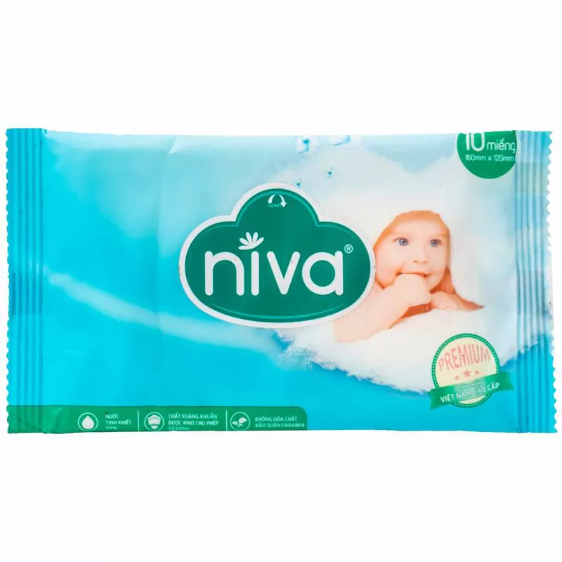 Khăn ướt Niva Baby mềm mại, đàn hồi cao, chăm sóc và vệ sinh da cho bé (10 miếng)
