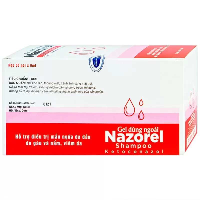 Dầu gội Nazorel Shampoo Ketoconazol điều trị gàu và nấm trên da đầu (50 gói x 6ml)