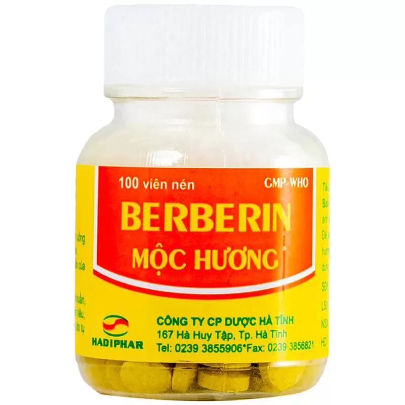 Thuốc Berberin Mộc Hương Hadiphar hỗ trợ điều trị lỵ trực khuẩn, tiêu chảy (100 viên)