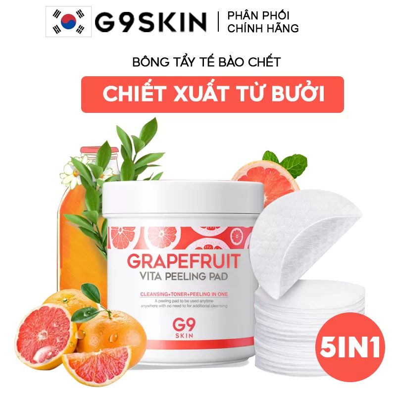 [100 Miếng] Bông Tẩy Tế Bào Chết Chứa Chiết Xuất Từ Bưởi G9SKIN Grapefruit Vita Peeling Pad (date 5/2024)