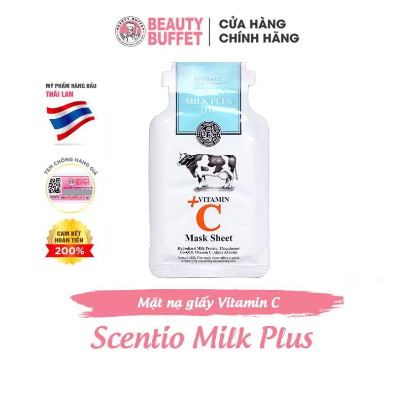 Mặt nạ giấy dưỡng trắng và trẻ hóa da Scentio Milk Plus Vitamin C (1 miếng)