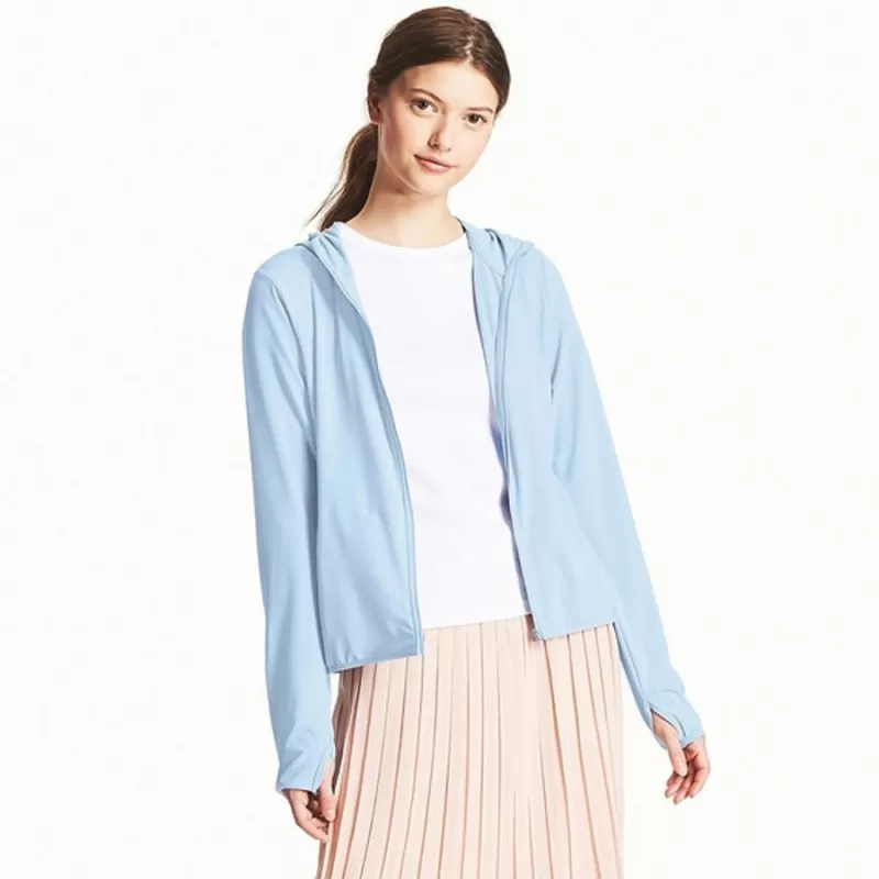 Áo chống nắng Uniqlo Airism thun lạnh thoáng mát, co giãn tốt, #60 Light Blue - size XL