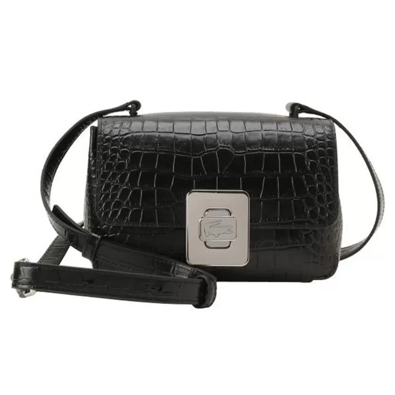 Túi Lacoste Amelia Metal Clasp Embossed da thật, #Black sang trọng và đẳng cấp