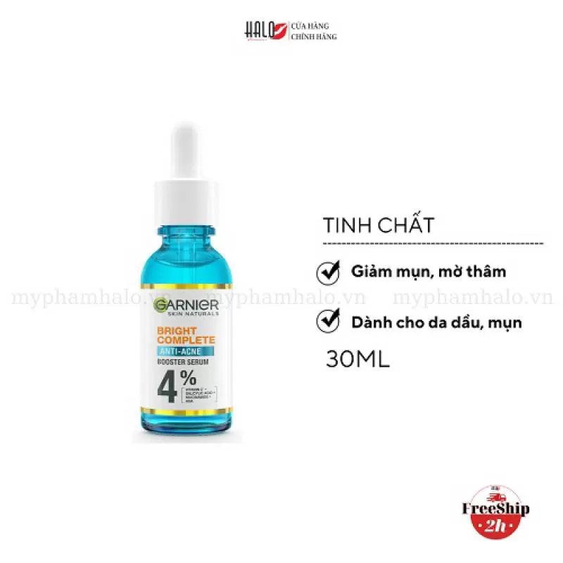 Tinh chất dưỡng sáng da, mờ thâm nám Garnier Skin Naturals Bright Complete Anti – Acne Booster Serum