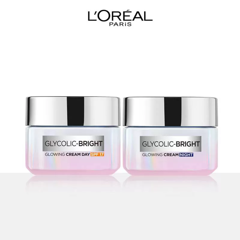 Bộ Kem Dưỡng LOreal Paris Ngày Và Đêm Sáng Mịn Mờ Thâm Nám Glycolic-Bright Glowing Cream