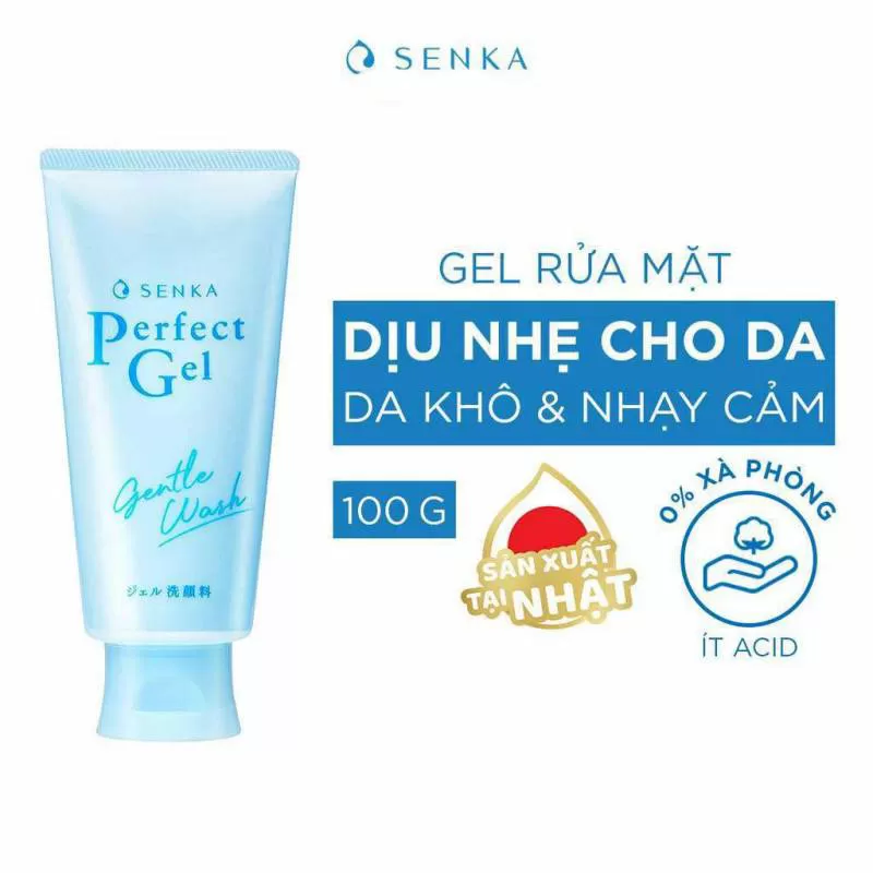 Gel Rửa Mặt Senka Dịu Nhẹ Cho Da Khô & Nhạy Cảm Perfect Gel Gentle Wash 100g