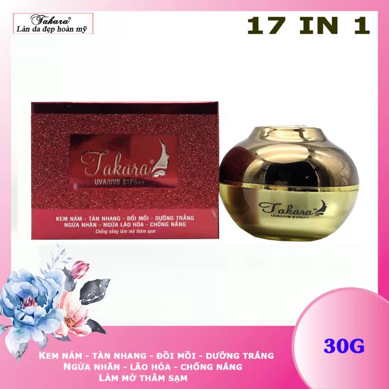 Kem Nám, Tàn nhang, Đồi mồi, Dưỡng trắng, Chống nắng 17 in 1 TAKARA - 30g (Quà Tặng)