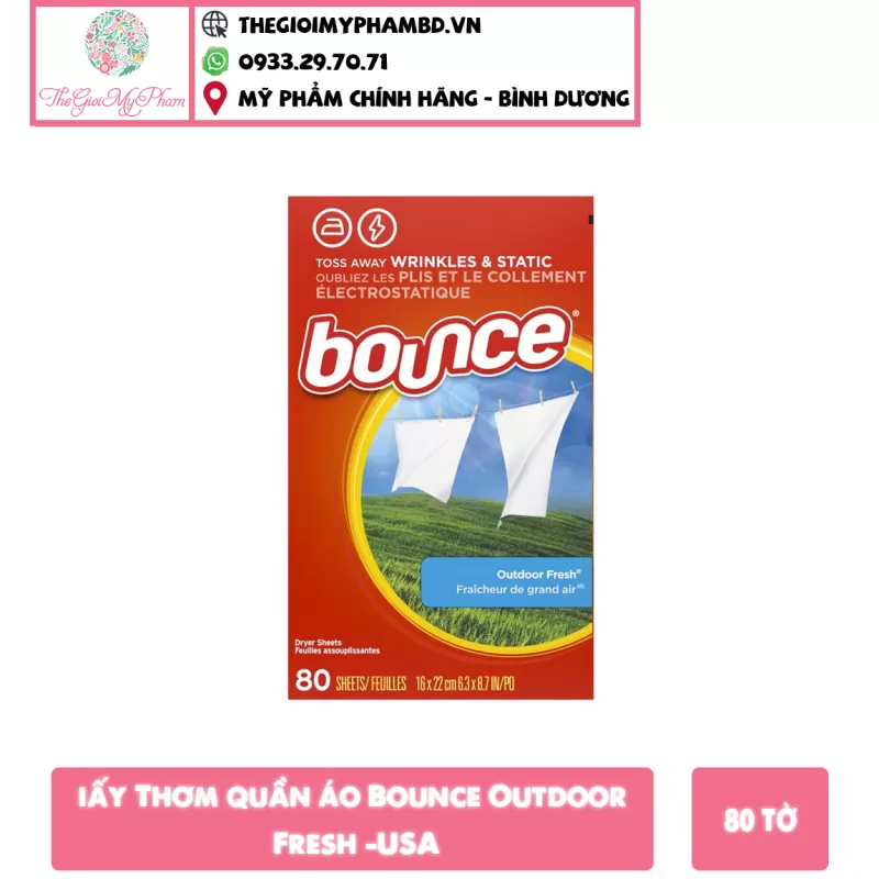 Giấy Thơm quần áo Bounce Outdoor Fresh 80 tờ -USA