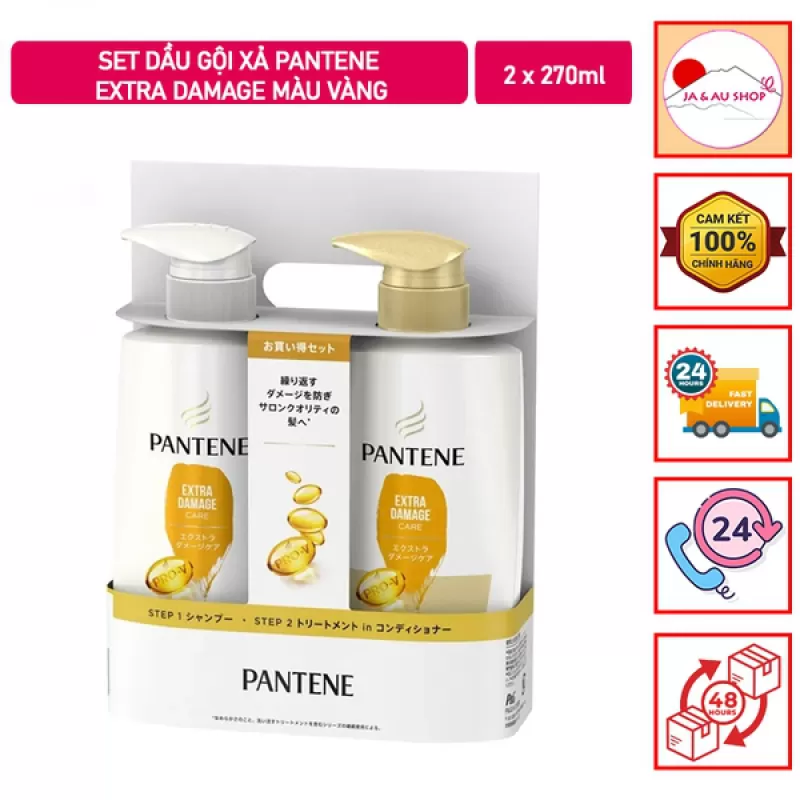 Set Dầu Gội Xả Pantene Extra Damage Màu Vàng 2x270ml