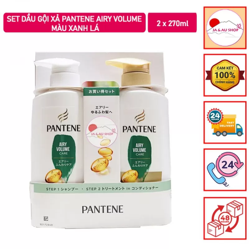 Set Dầu Gội Xả Pantene Airy Volume Màu Xanh Lá 2x270ml