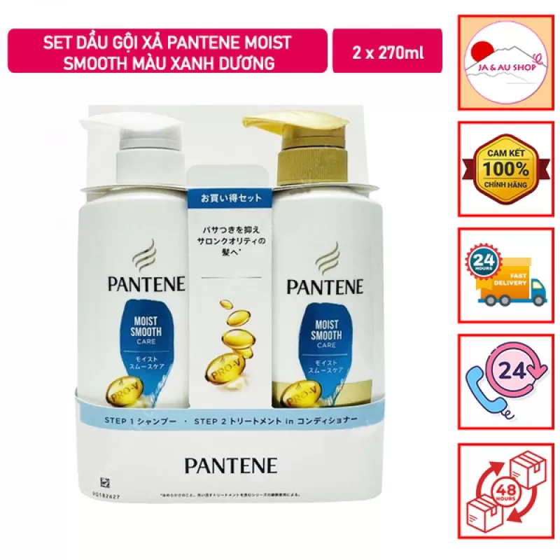 Set Dầu Gội Xả Pantene Moist Smooth Màu Xanh Dương 2x270ml