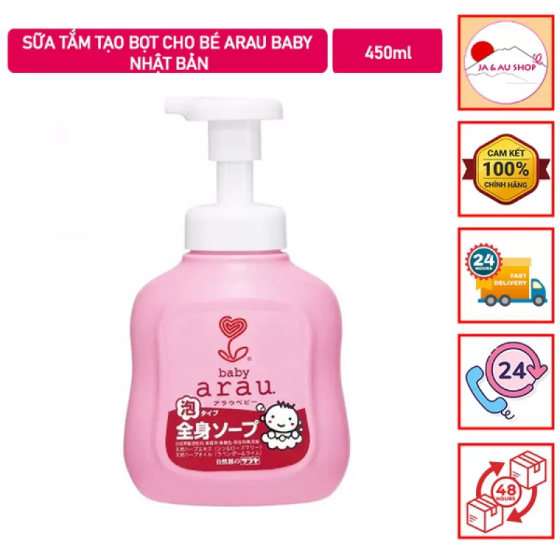 Sữa tắm tạo bọt cho bé Arau Baby Nhật Bản 450ml