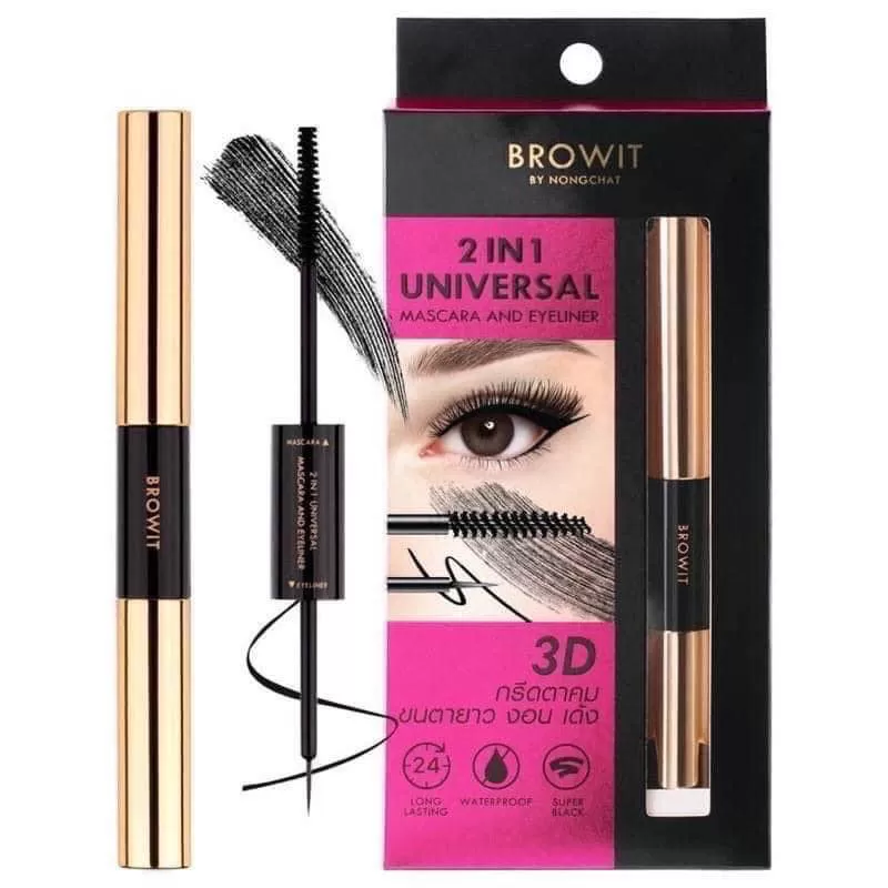 Mascara 2 Đầu Browit by Nongchat 2 in 1 Universal Mascara and Eyeliner #Jet Black