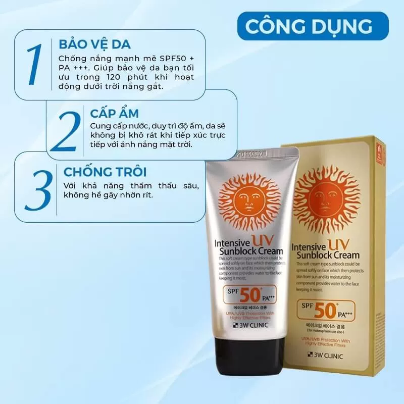 Kem chống nắng 3w clinic Intensive Uv Sunblock Cream