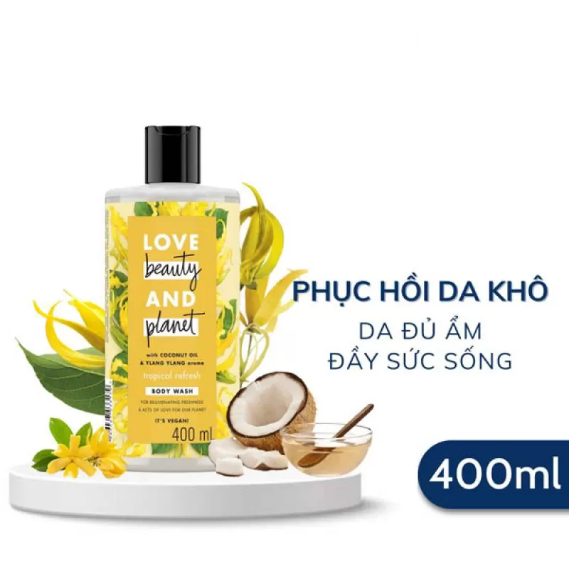 Sữa tắm dưỡng ẩm phục hồi da khô Love Beauty And Planet Tropical Refresh 400ml