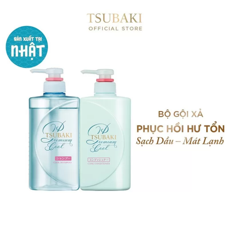 Bộ Gội Xả Sạch Dầu Mát Lạnh Tsubaki Premium Cool Set 490ml (Mẫu Mới)