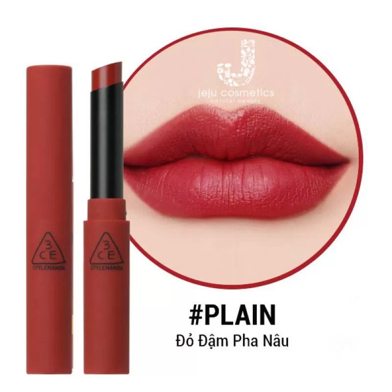 Son 3CE Slim Velvet Lip Color Plain - Đỏ Nâu - Jeju Cosmetics