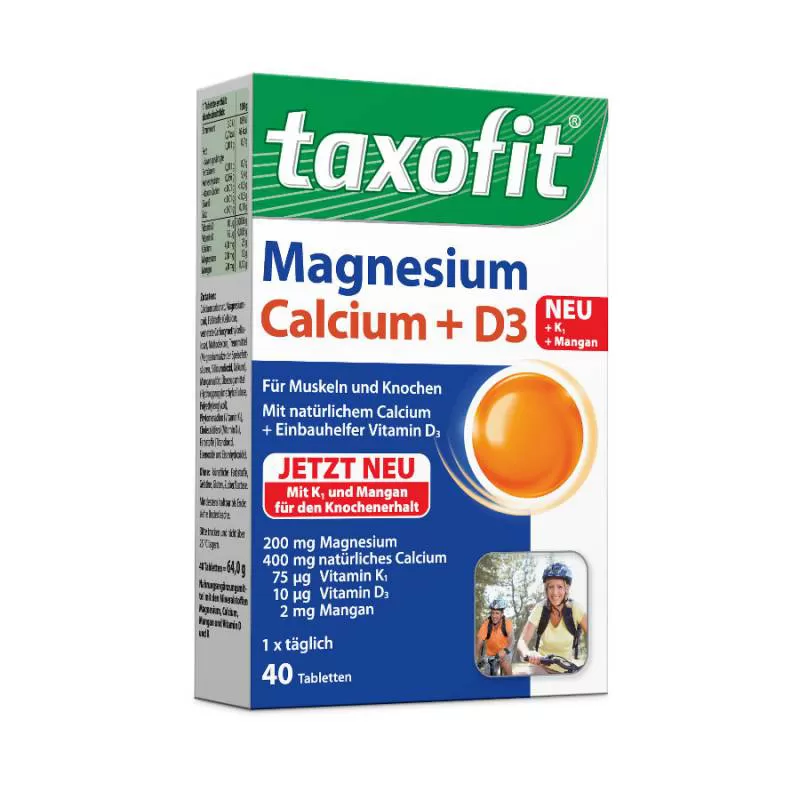 Viên uống bổ sung Canxi Magie và D3 dược phẩm taxofit Đức (Magnesium, Calcium + D3), 40 viên - Hàng Đức LiebeShop.com