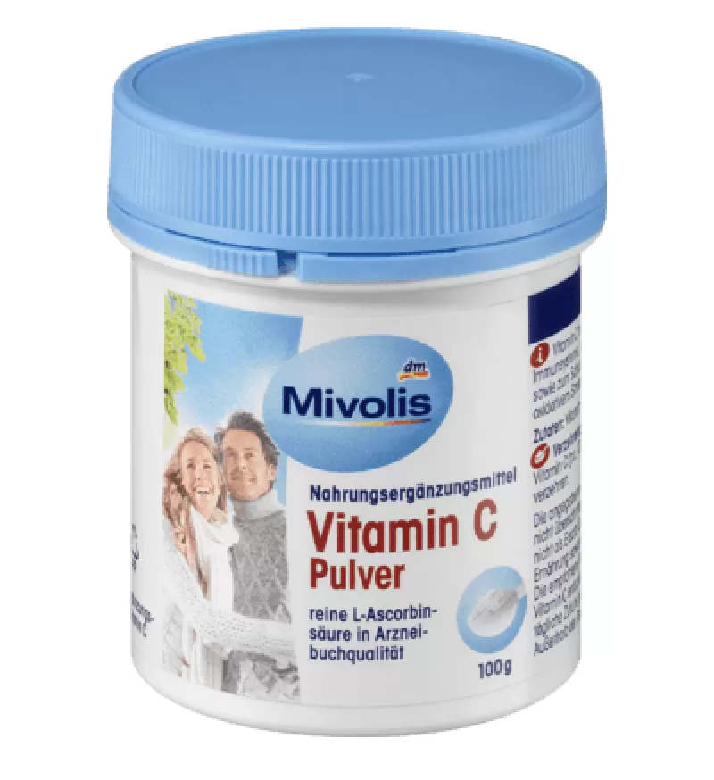 Bột vitamin C nguyên chất Mivolis Vitamin C Pulver - Ascorbic Acid, 100g