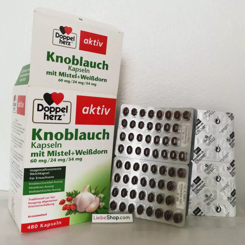 Viên tỏi Doppelherz Knoblauch mit Misteln + Weißdorn, 480 viên