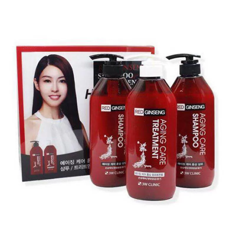 Bộ dầu gội Hồng Sâm 3W CLINIC Hàn Quốc 2 gội + 1 xả * 500ml (Red Ginseng Shampoo & Treatment)