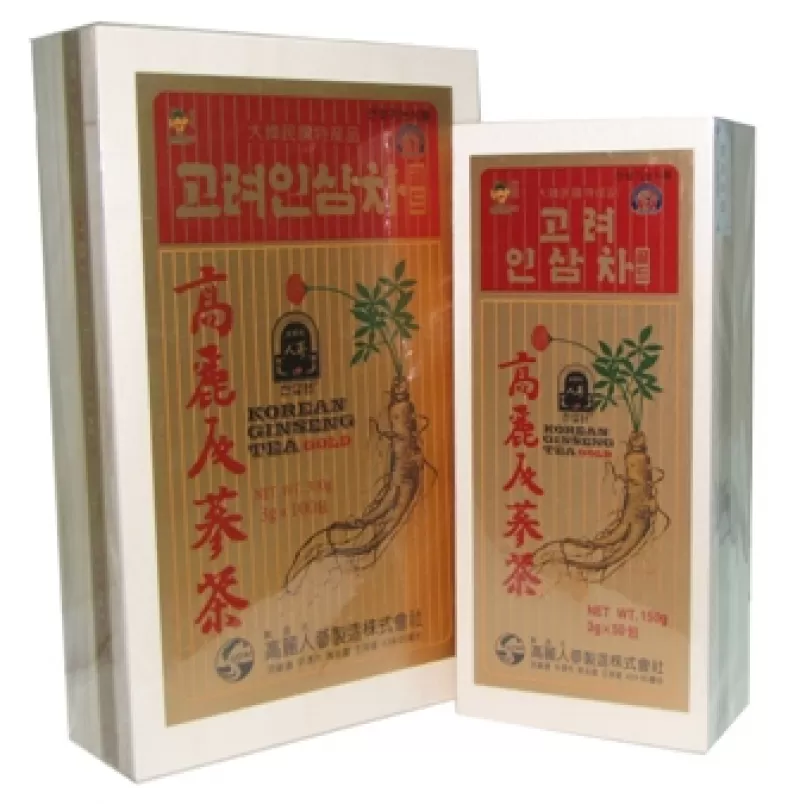 Trà Sâm OKINSAM Hàn Quốc hộp gỗ 100 gói * 3g (Korean Ginseng Tea Gold)