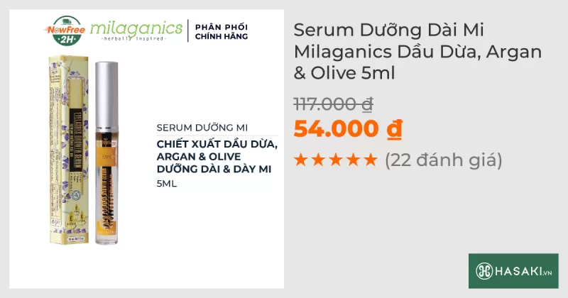 Serum Dưỡng Dài Mi Milaganics Dầu Dừa, Argan & Olive 5ml