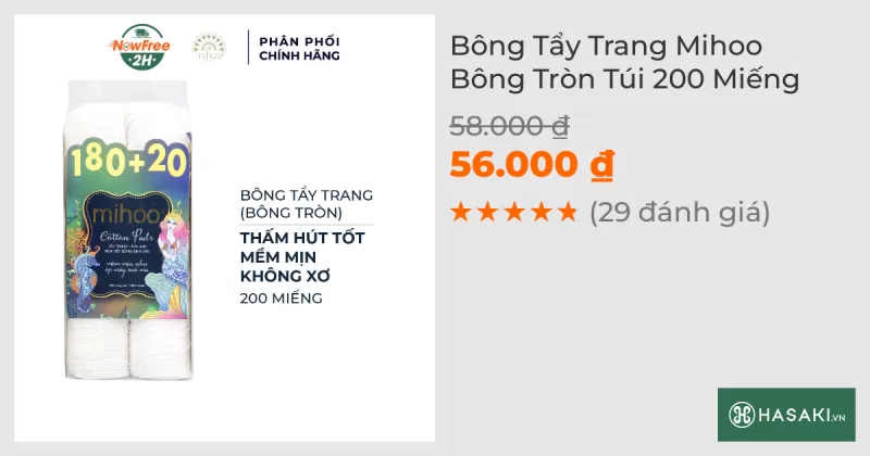 Bông Tẩy Trang Mihoo Bông Tròn Túi 200 Miếng