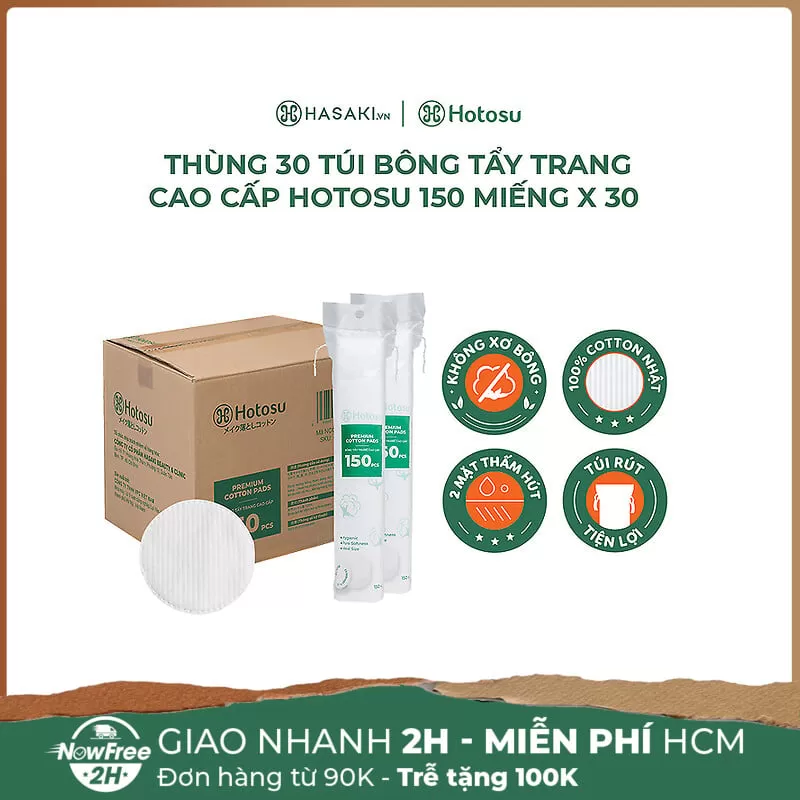 Thùng 30 Túi Bông Tẩy Trang Hotosu Cao Cấp 150 Miếng