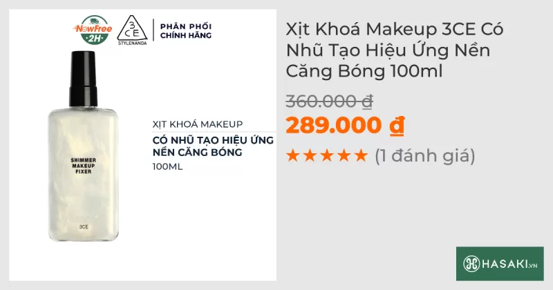 Xịt Khoá Makeup 3CE Có Nhũ Tạo Hiệu Ứng Nền Căng Bóng 100ml