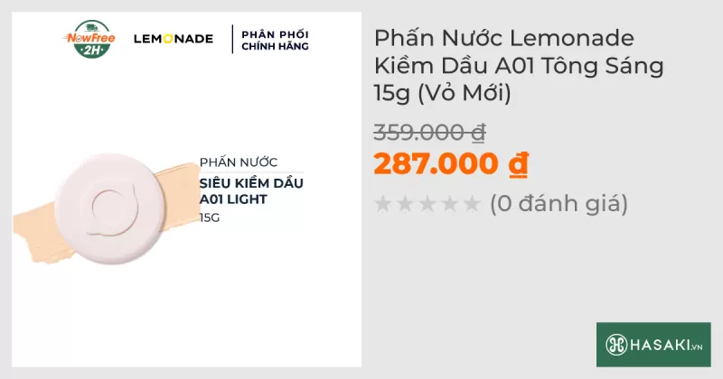 Phấn Nước Lemonade Kiềm Dầu A01 Tông Sáng 15g (Vỏ Mới)