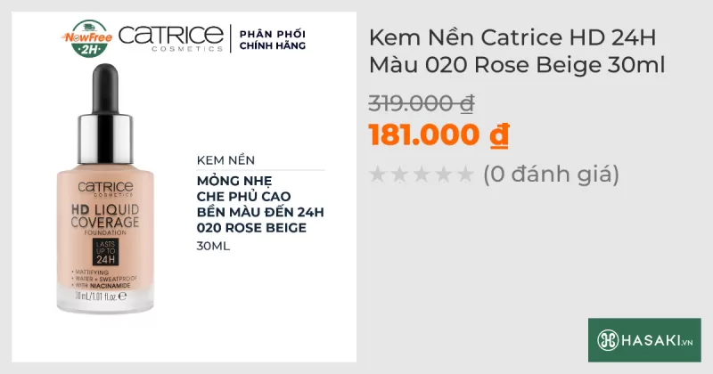 Kem Nền Catrice HD 24H Màu 020 Rose Beige 30ml