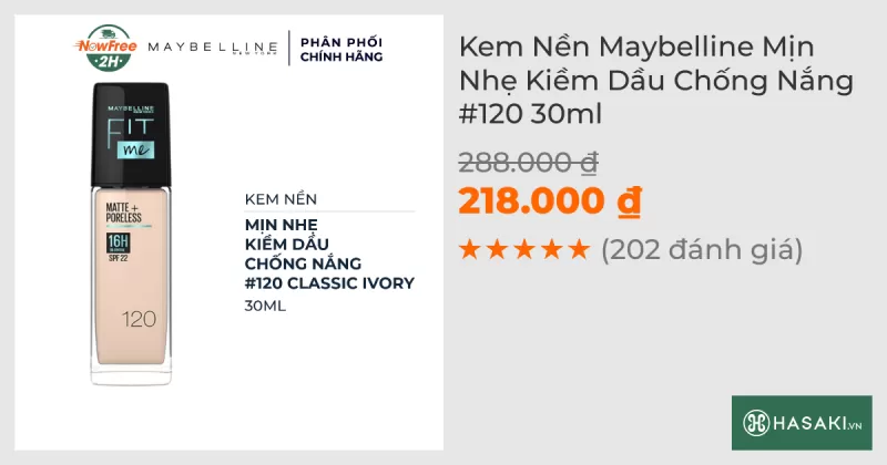 Kem Nền Maybelline Mịn Nhẹ Kiềm Dầu Chống Nắng #120 30ml