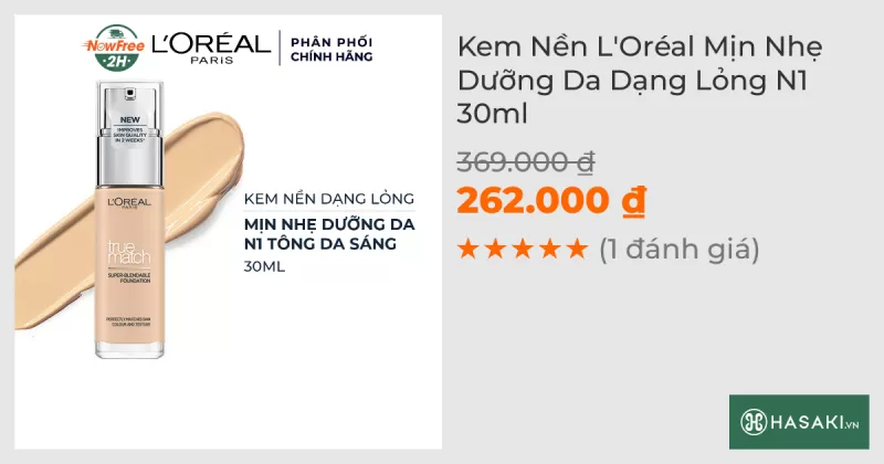 Kem Nền L'Oréal Mịn Nhẹ Dưỡng Da Dạng Lỏng N1 30ml