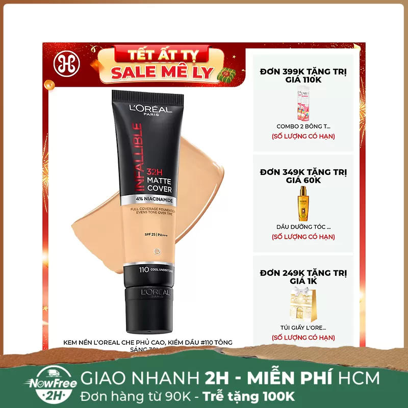 Kem Nền L’Oreal Che Phủ Cao, Kiềm Dầu #110 Tông Sáng 30ml