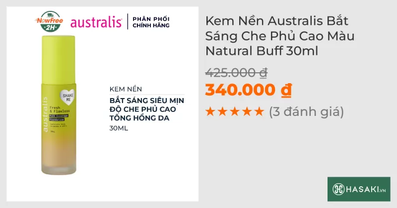 Kem Nền Australis Bắt Sáng Che Phủ Cao Màu Natural Buff 30ml