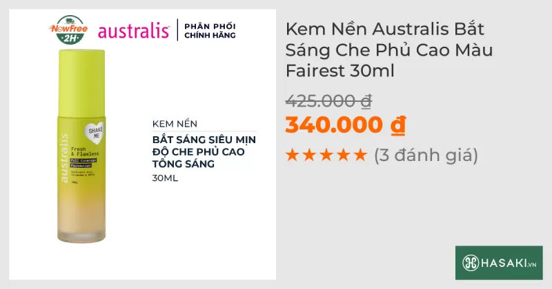 Kem Nền Australis Bắt Sáng Che Phủ Cao Màu Fairest 30ml