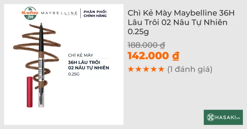 Chì Kẻ Mày Maybelline 36H Lâu Trôi 02 Nâu Tự Nhiên 0.25g