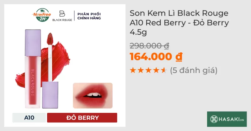 Son Kem Lì Black Rouge A10 Red Berry - Đỏ Berry 4.5g