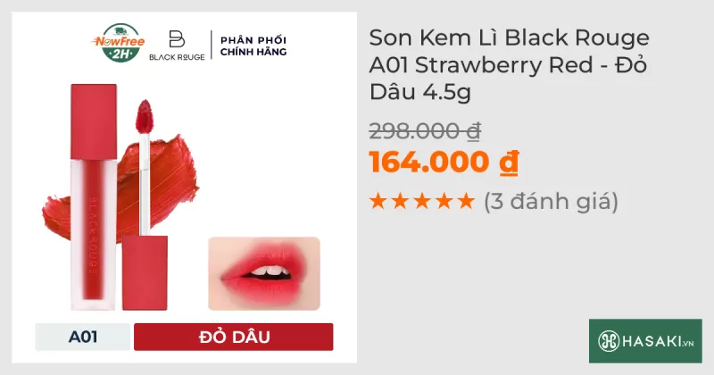 Son Kem Lì Black Rouge A01 Strawberry Red - Đỏ Dâu 4.5g