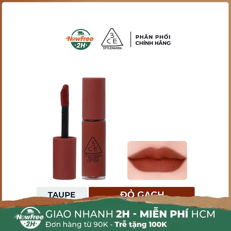 [Mini] Son Kem Lì 3CE Mịn Như Nhung Taupe Đỏ Gạch 1.5g