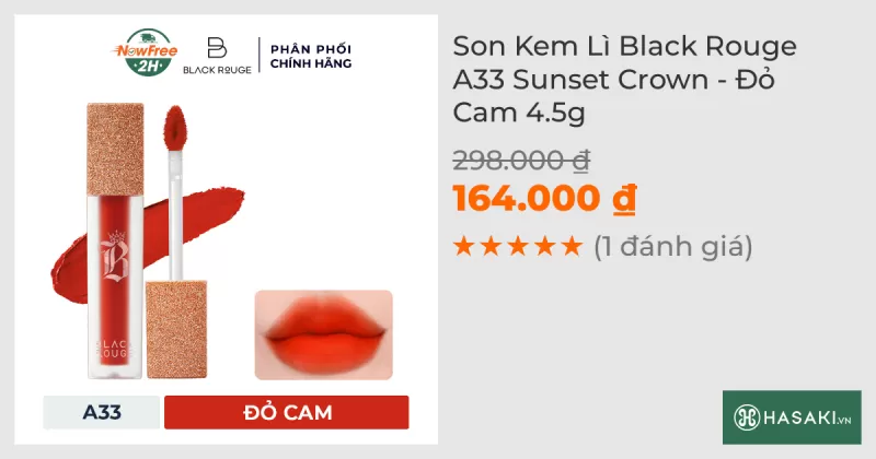 Son Kem Lì Black Rouge A33 Sunset Crown - Đỏ Cam 4.5g