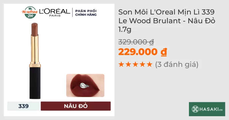 Son Môi L'Oreal Mịn Lì 339 Le Wood Brulant - Nâu Đỏ 1.7g