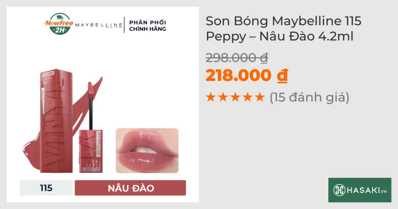 Son Bóng Maybelline 115 Peppy – Nâu Đào 4.2ml