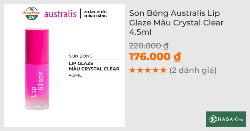 Son Bóng Australis Lip Glaze Màu Crystal Clear 4.5ml