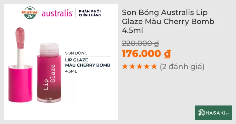 Son Bóng Australis Lip Glaze Màu Cherry Bomb 4.5ml