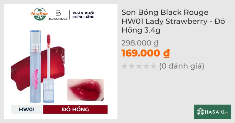 Son Bóng Black Rouge HW01 Lady Strawberry - Đỏ Hồng 3.4g