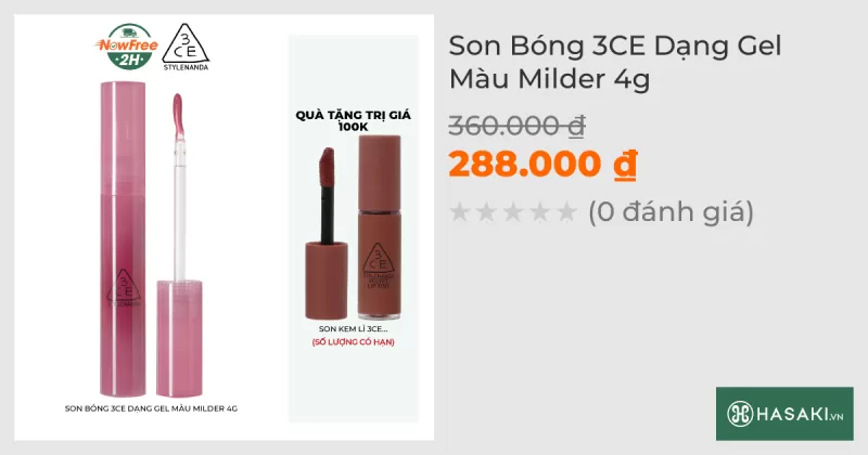 Son Bóng 3CE Dạng Gel Màu Milder 4g